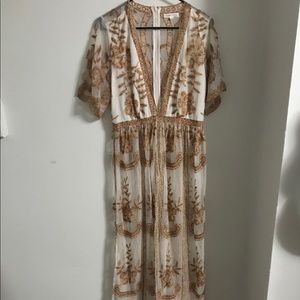 Honey Punch Embroidered Lace Plunge V-Neck Maxi